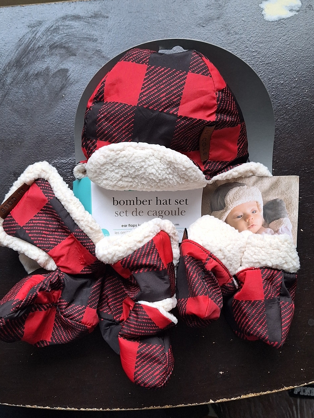 Bomber Hat Set for Kids - Red & Black Plaid - JJ COLE